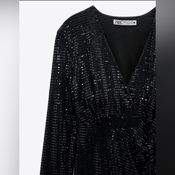 NWT Zara Black Sparkly Ruched Festive Party Dress - Picture 10 of 17